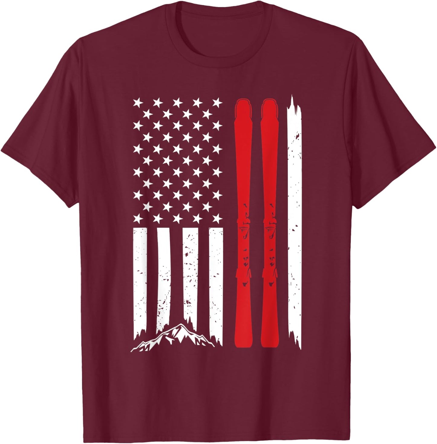 Ski American Flag Skiing US Patriotic Skier 4th Of July Gift T-Shirt - T-Shirt | Maroon