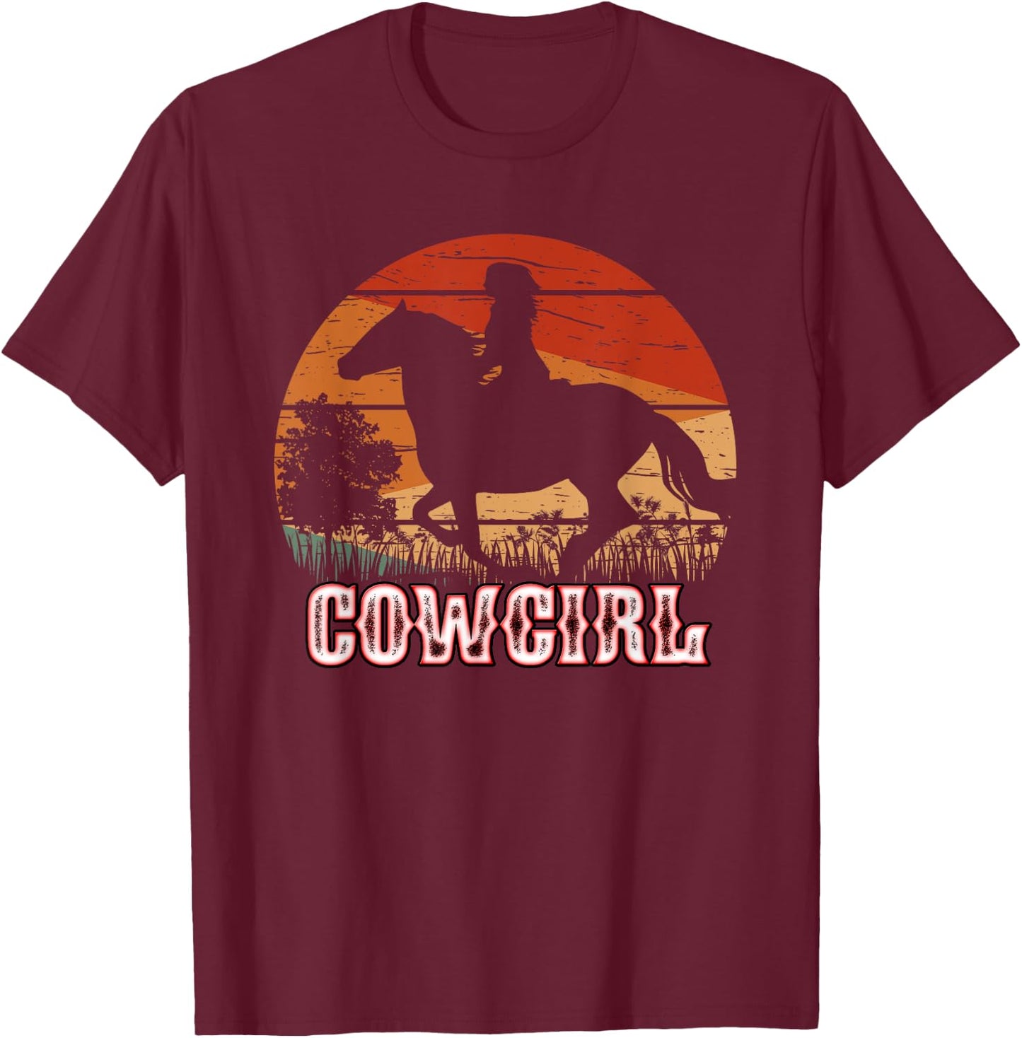 Cowgirl Girl Horse Riding Vintage Style Rodeo Texas Ranch T-Shirt - T-Shirt | Maroon