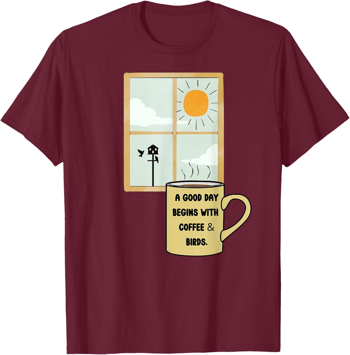Coffee Drinker Bird Watcher Feeder Birds Nature Lover Gift T-Shirt - T-Shirt | Maroon