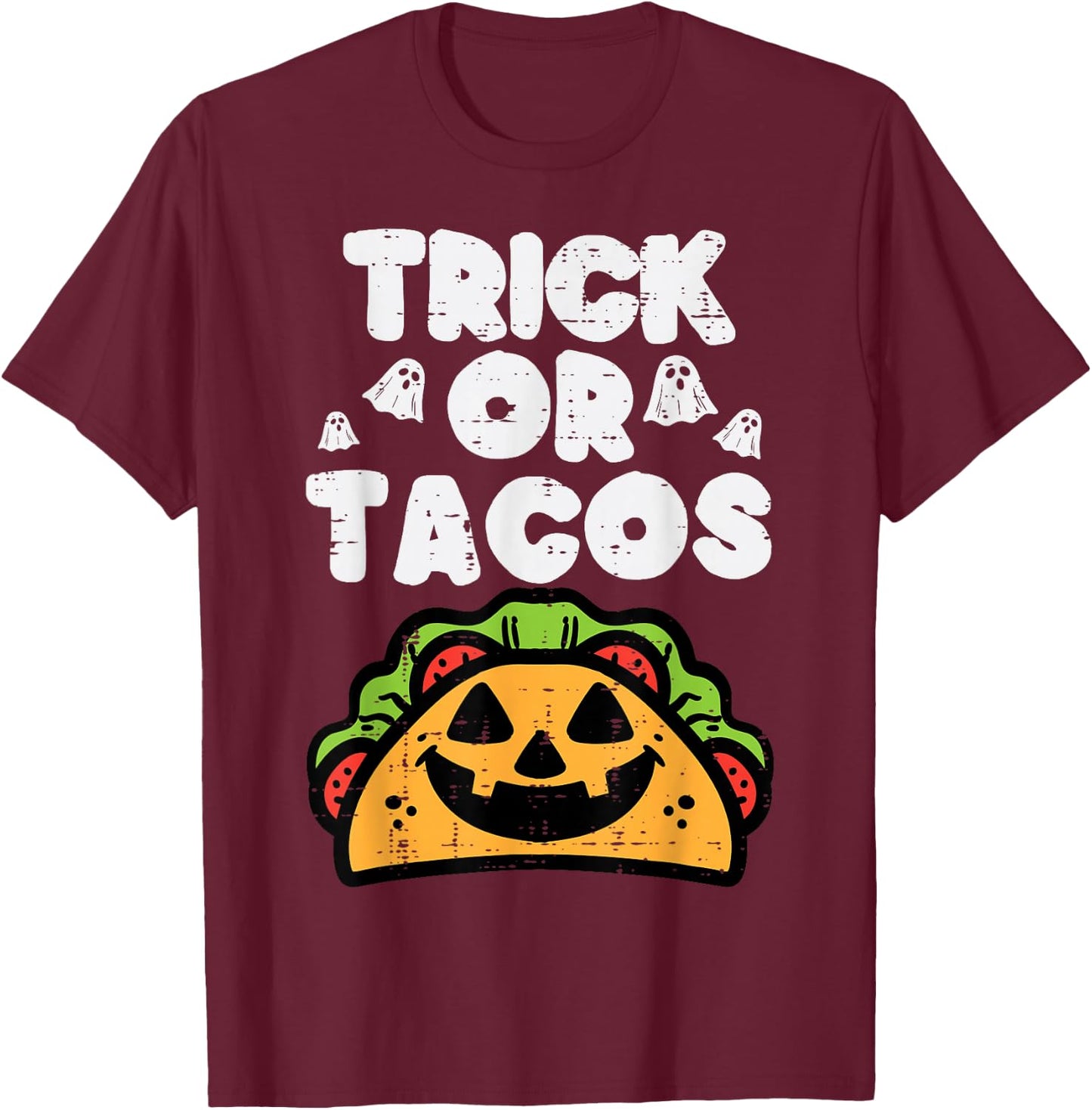 Halloween Trick Or Tacos Mexican Food Costume Men Women Kids T-Shirt - T-Shirt | Maroon