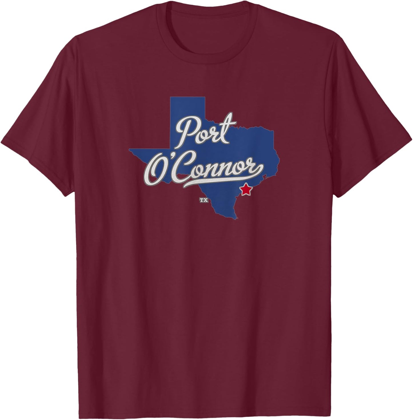 Port O'Connor Texas TX Map T-Shirt - T-Shirt | Maroon