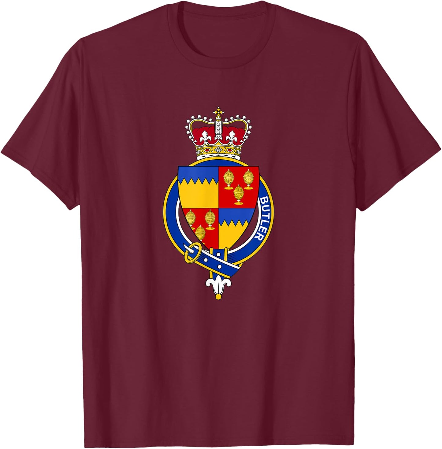 Butler Coat of Arms - Family Crest T-Shirt - T-Shirt | Maroon
