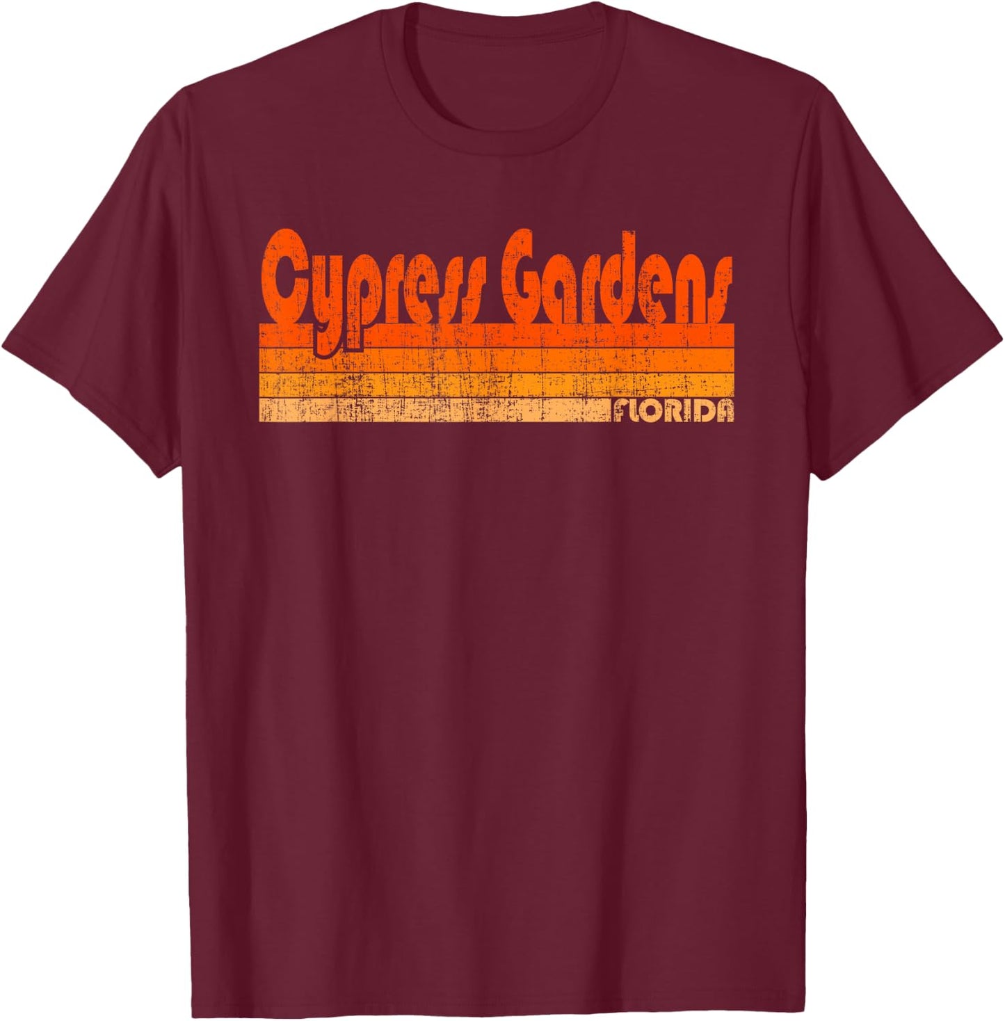 Cypress Gardens, Florida Retro 80s Style T-Shirt - T-Shirt | Maroon