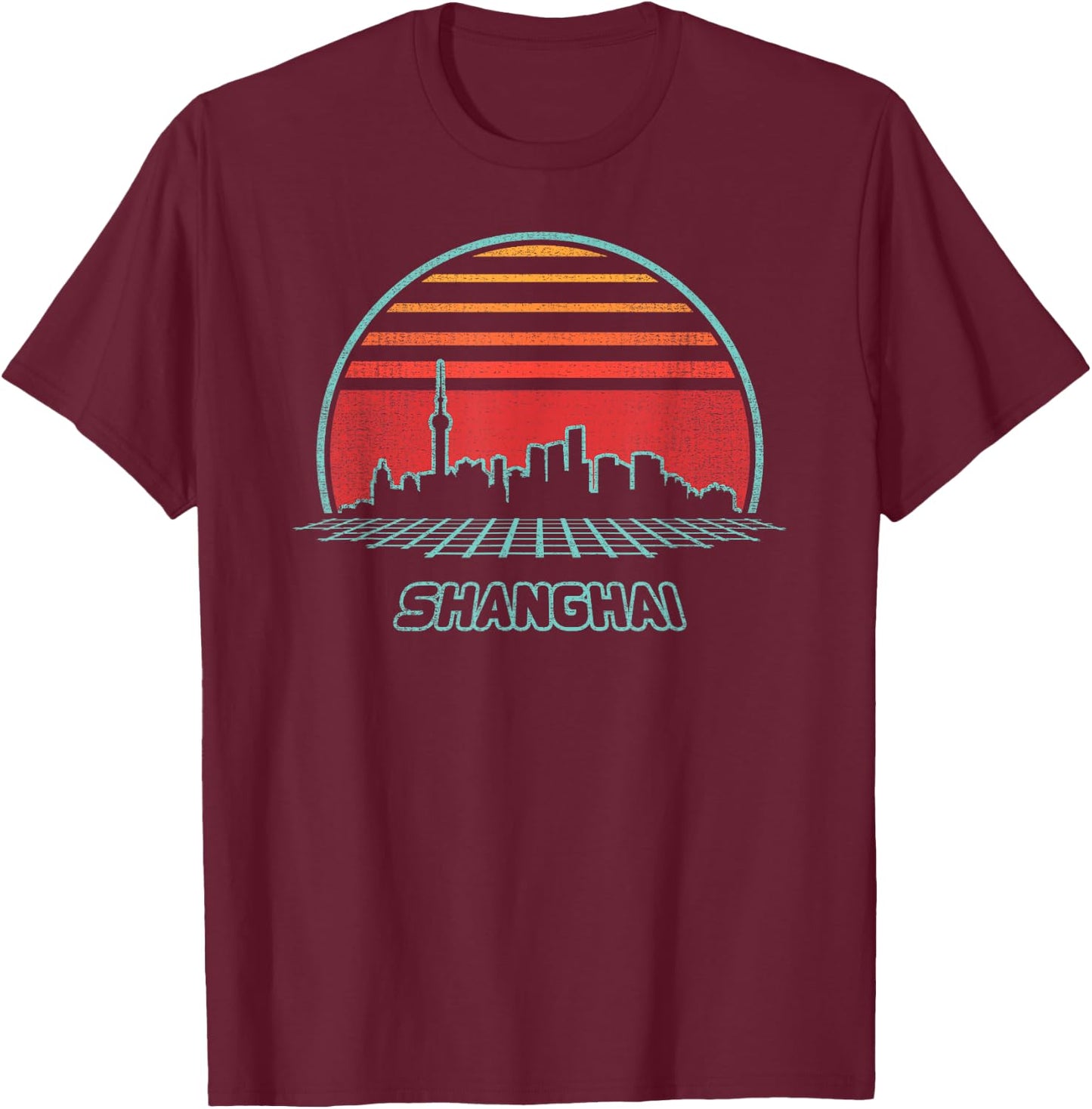 Shanghai City Skyline Retro 80s Style Souvenir Gift T-Shirt - T-Shirt | Maroon