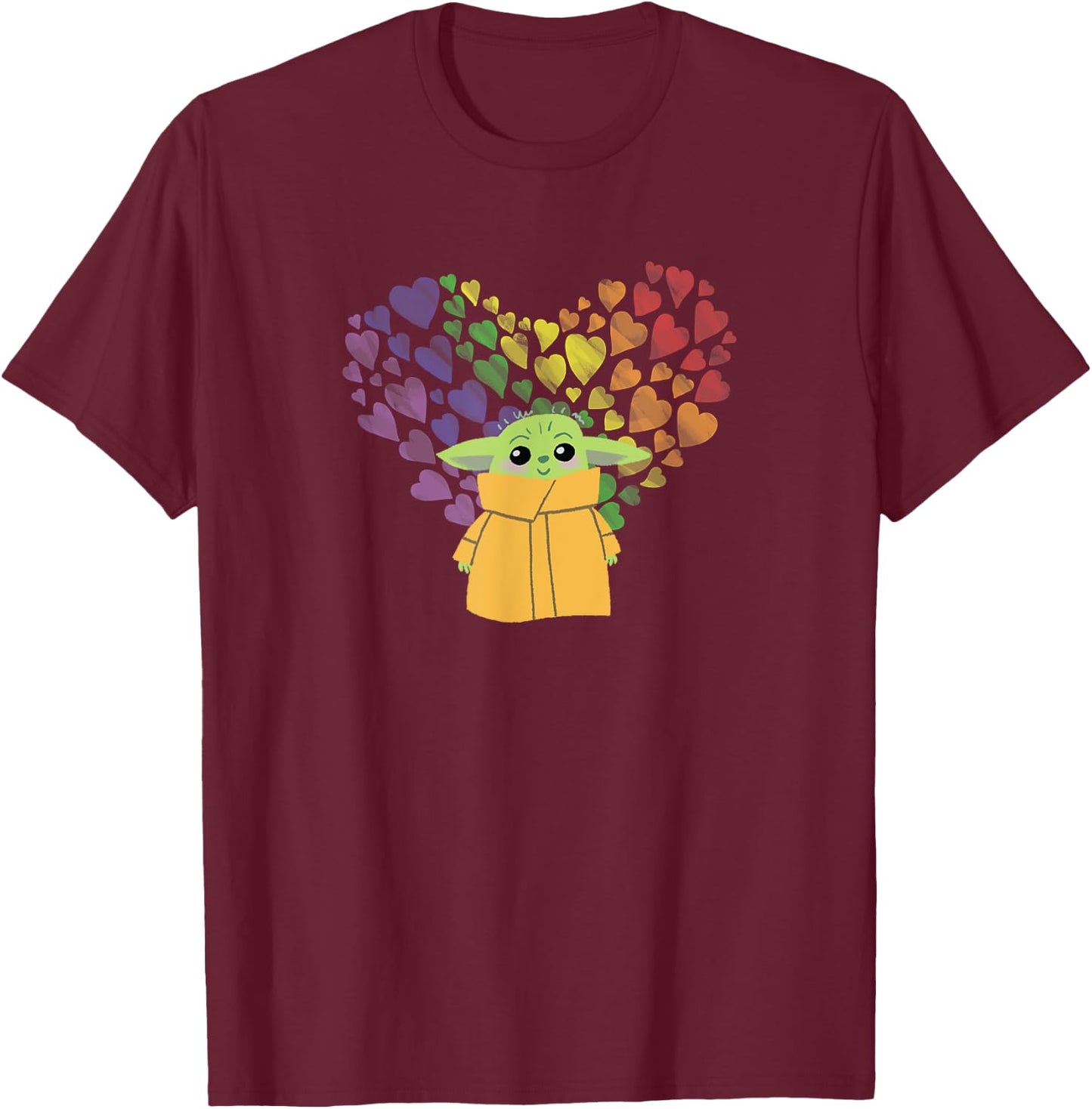 Star Wars The Mandalorian The Child Rainbow Hearts T-Shirt - T-Shirt | Maroon