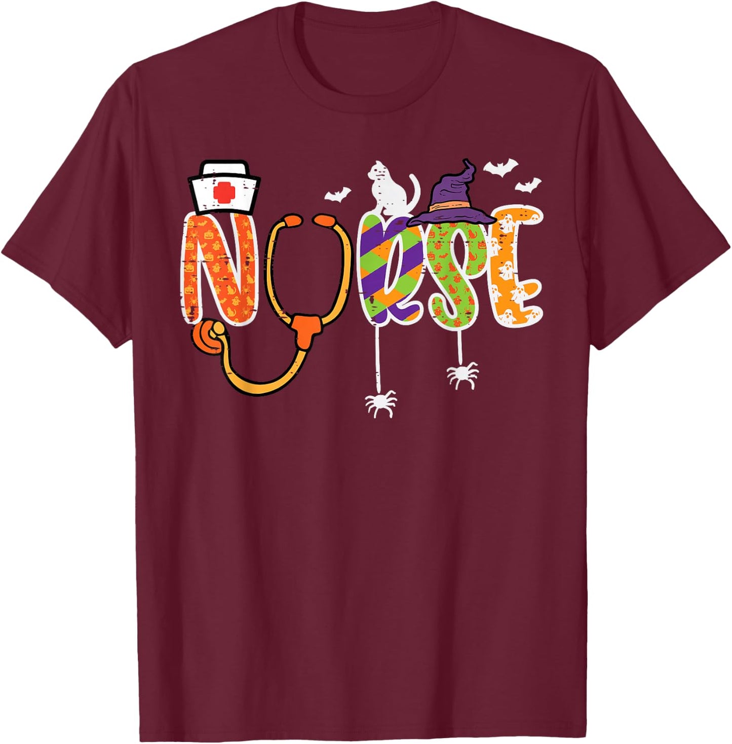Halloween Nurse Stethoscope Cute Scrub Top Costume Men Women T-Shirt - T-Shirt | Maroon