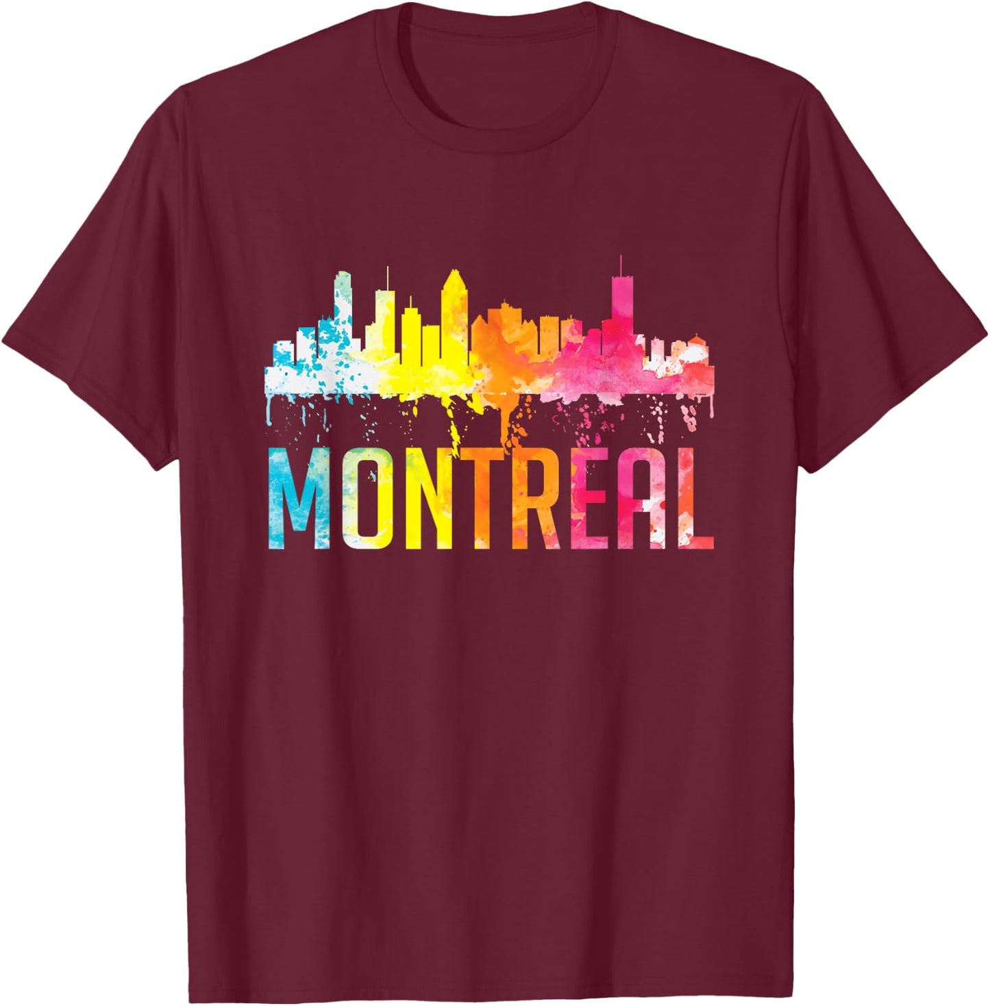 Montreal Canada Watercolor Skyline Home City Souvenir Art T-Shirt - T-Shirt | Maroon
