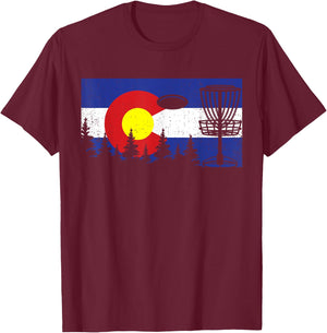 Colorado Flag Disc Golf Gift Disk Frisbees Golfer Golfing T-Shirt - T-Shirt | Maroon