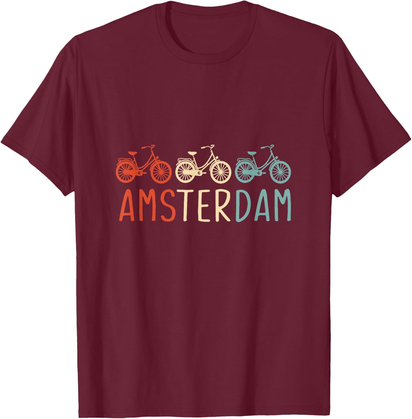 Netherlands Dutch City Town Gifts Amsterdam Bike Bicycle City Retro Cycling Gift T-Shirt - T-Shirt | Maroon