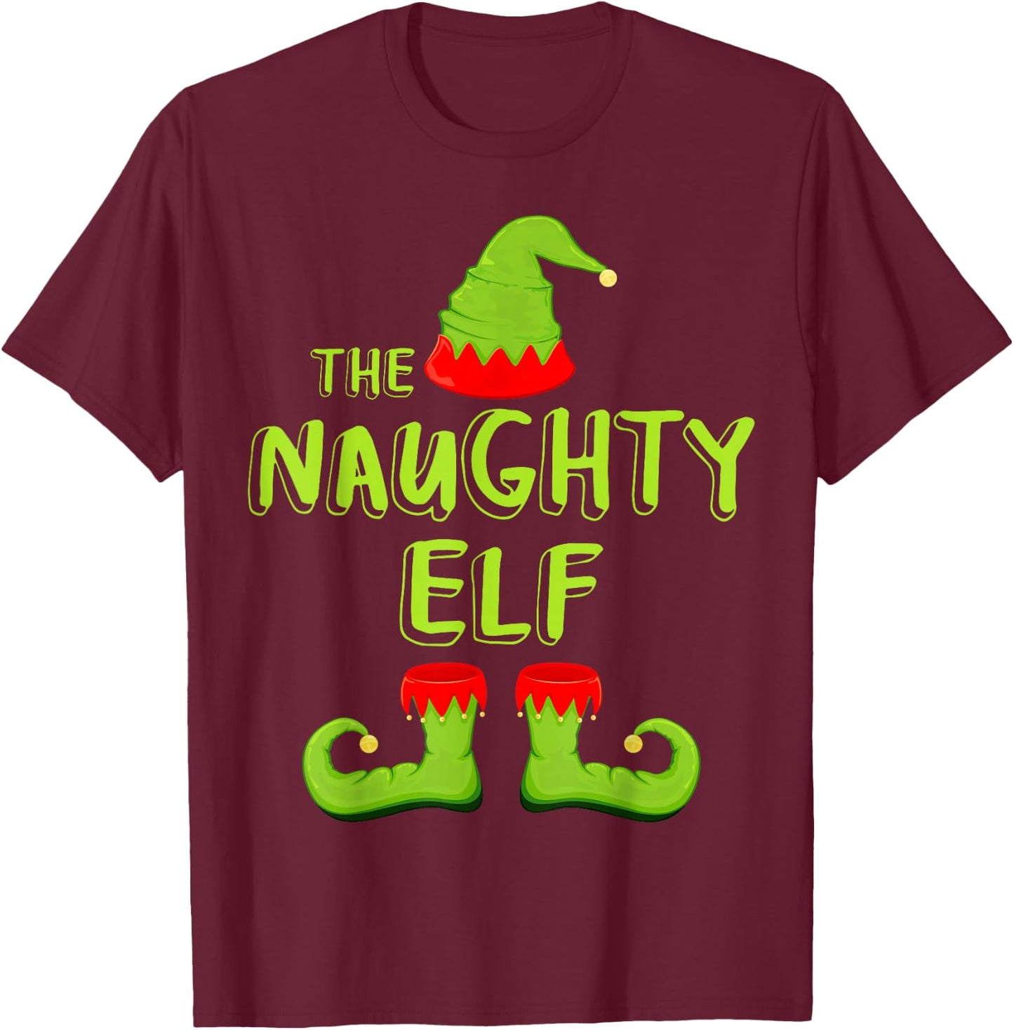 The Naughty Elf Shirt Adult Kids Matching Christmas Elf T-Shirt - T-Shirt | Maroon