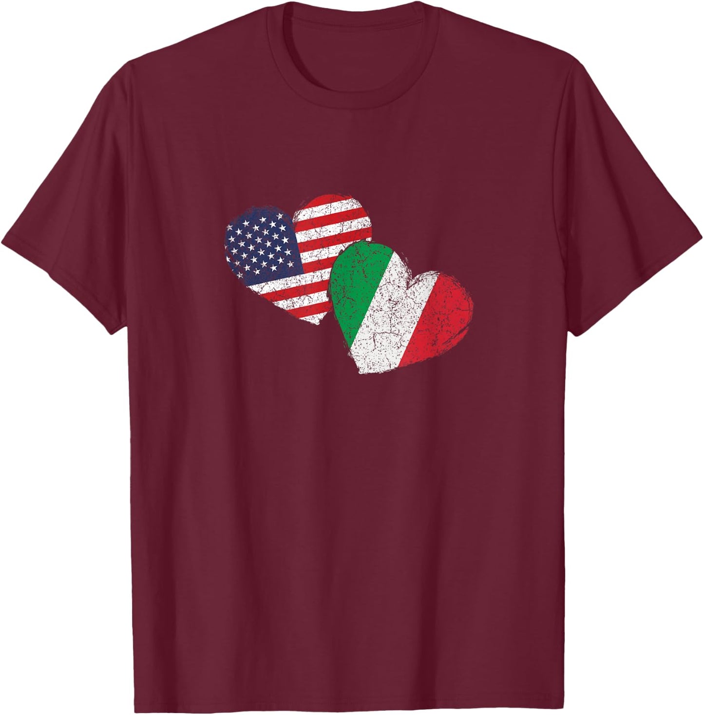 USA Italy Heart Country Flag American Italian T-Shirt - T-Shirt | Maroon