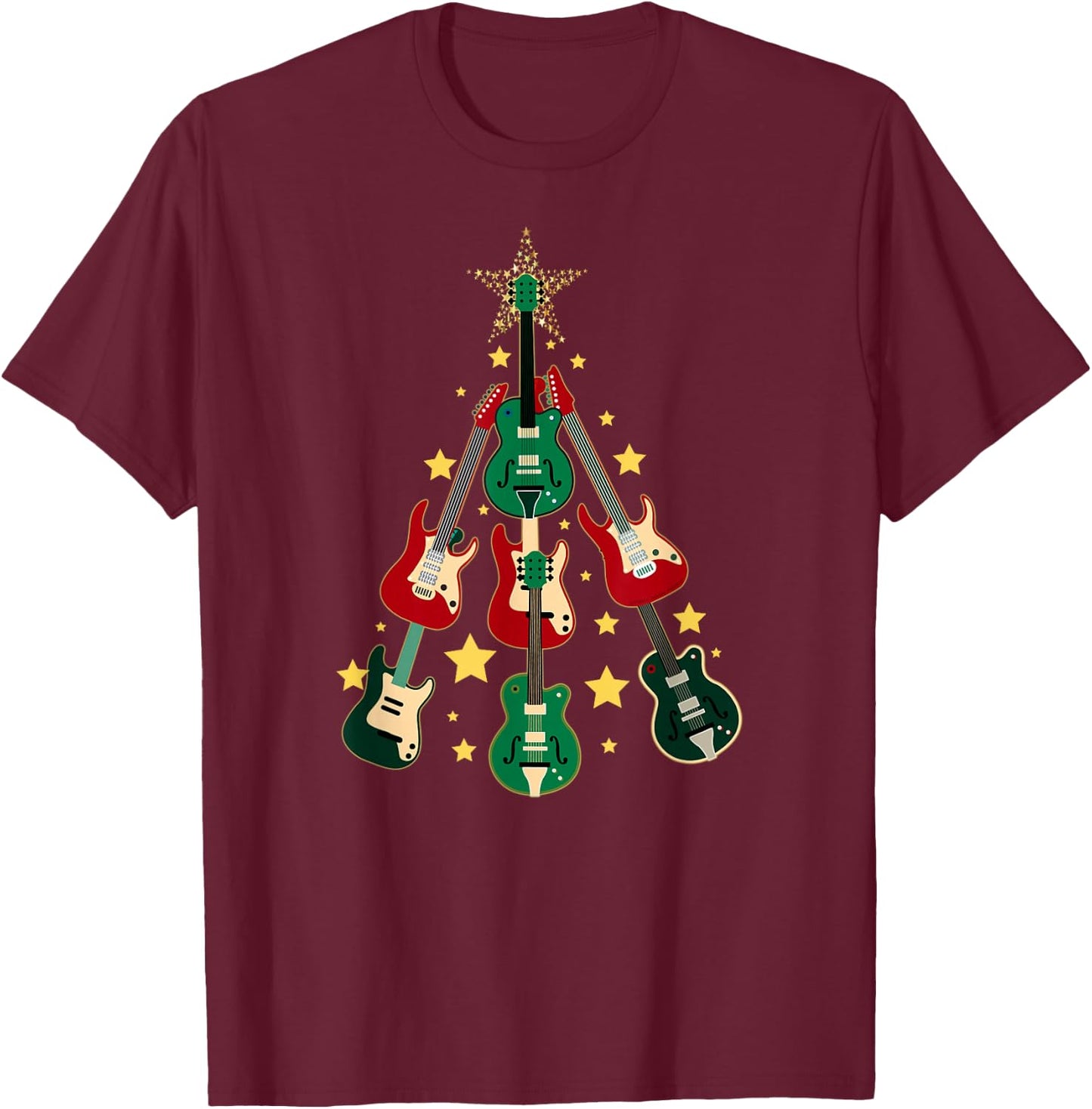 Cool Guitar Christmas Tree Guitar Lovers Christmas Tree T-Shirt - T-Shirt | Maroon