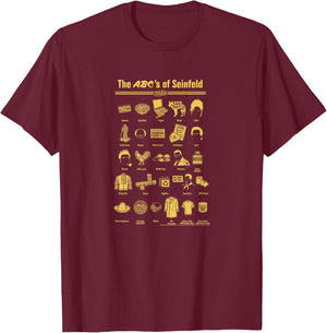 Seinfeld Group Shot The ABCs of Seinfeld Textbook T-Shirt - T-Shirt | Maroon