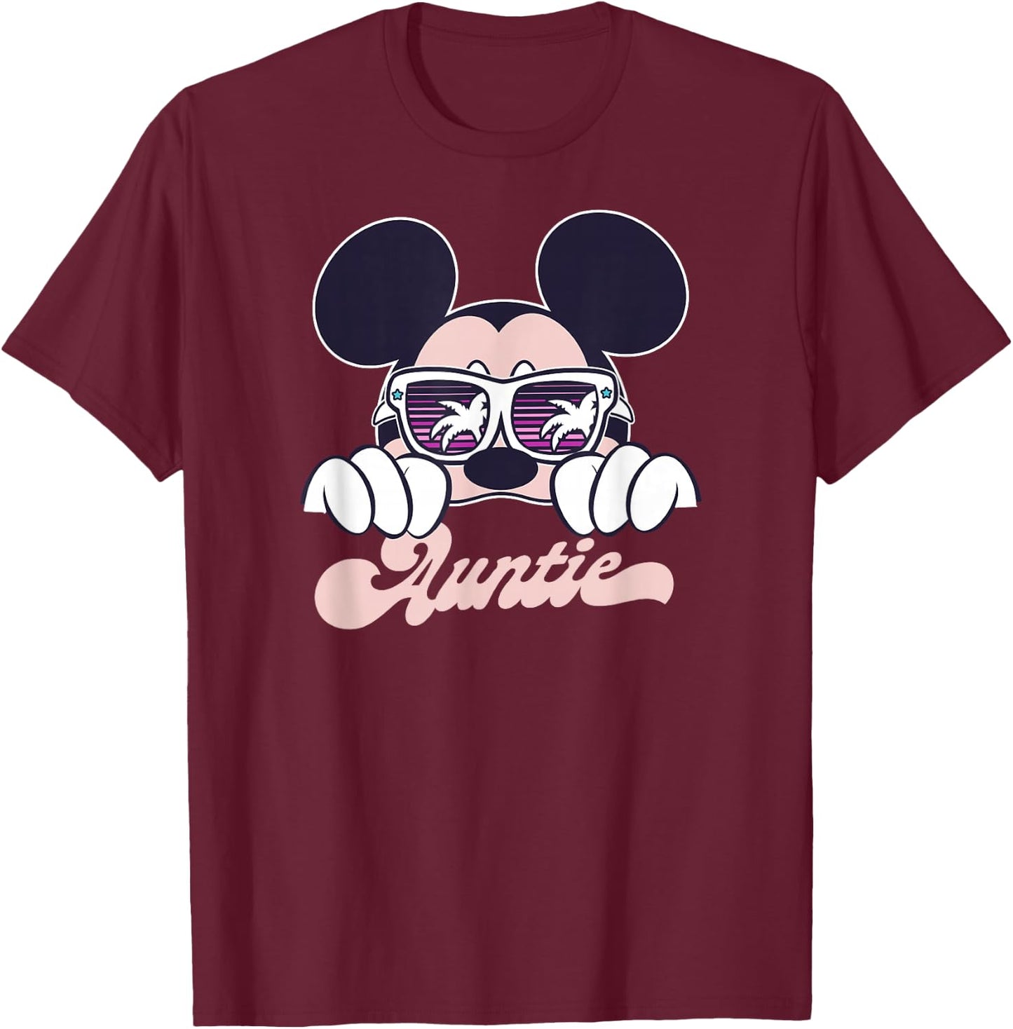 Disney Mickey and Friends Mickey Summer Vibes Auntie Logo T-Shirt - T-Shirt | Maroon
