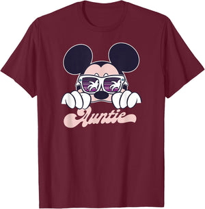 Disney Mickey and Friends Mickey Summer Vibes Auntie Logo T-Shirt - T-Shirt | Maroon
