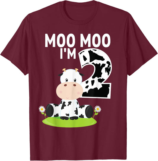 Moo Moo I'm Two 2nd Birthday Funny Cute Cow Sounds Toddler T-Shirt - T-Shirt | Maroon