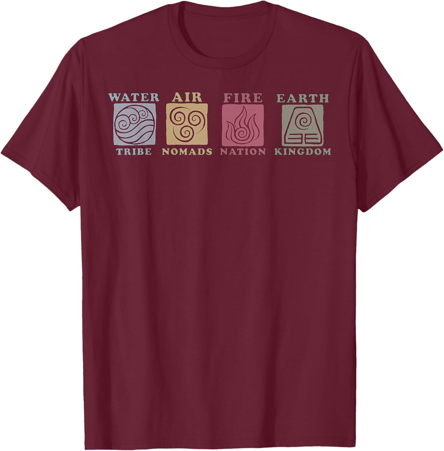 Avatar: The Last Airbender Elements Line Up T-Shirt - T-Shirt | Maroon