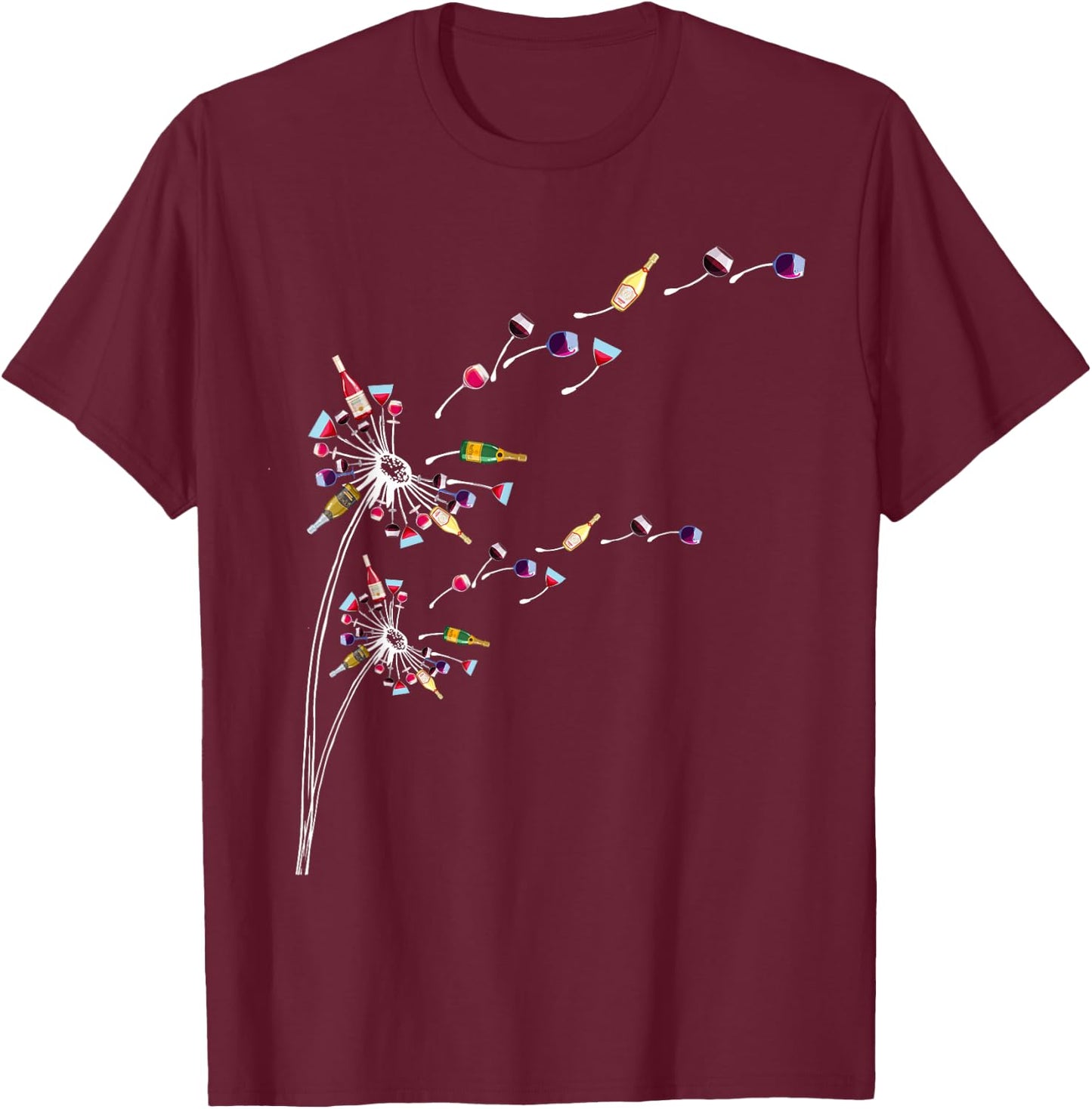 Wine Dandelion Drinking Wine Rosee Wine Lovers Rosee Wine T-Shirt - T-Shirt | Maroon