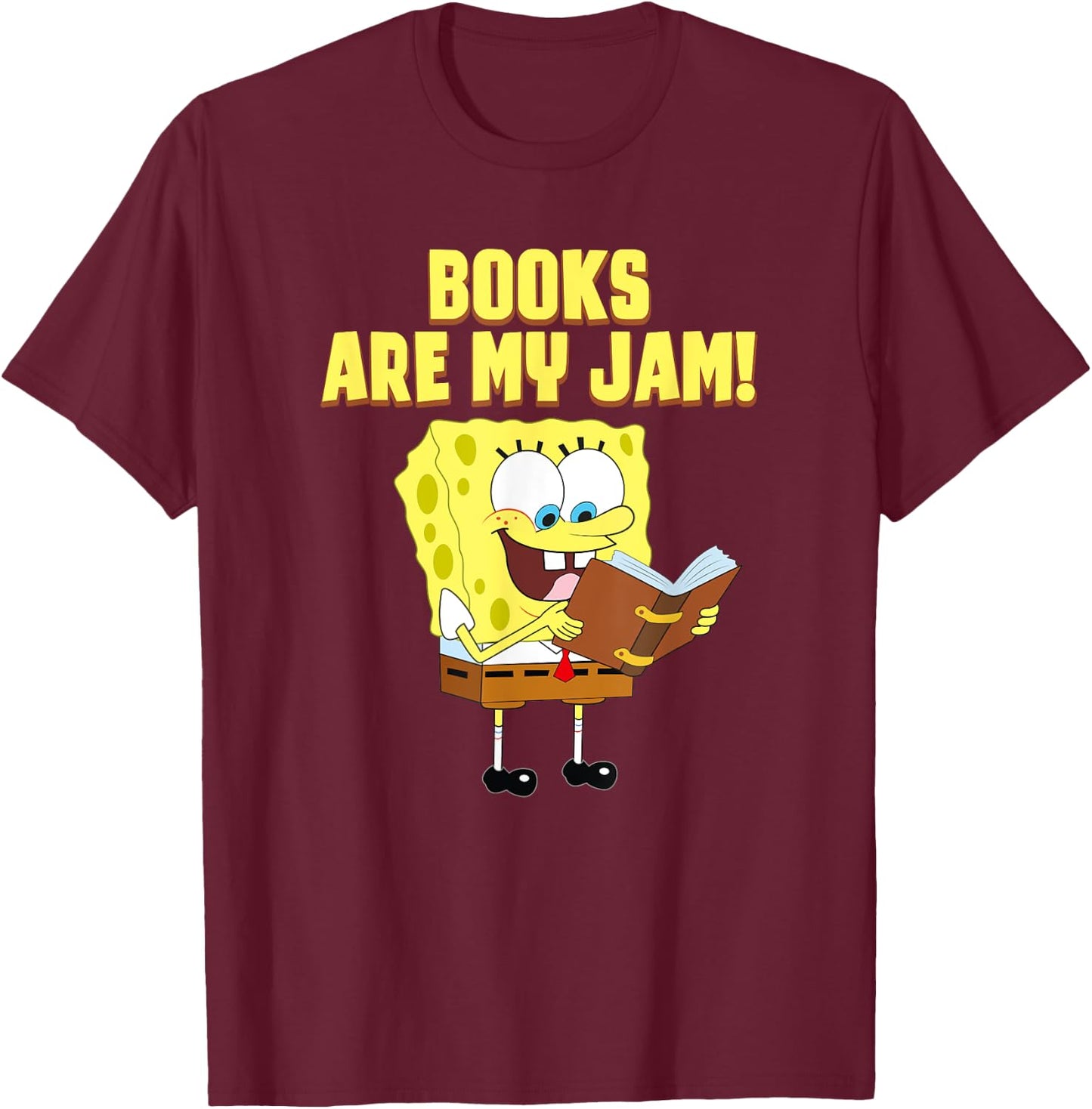 Mademark x SpongeBob SquarePants - SpongeBob Loves Reading - Books are My Jam T-Shirt - T-Shirt | Maroon