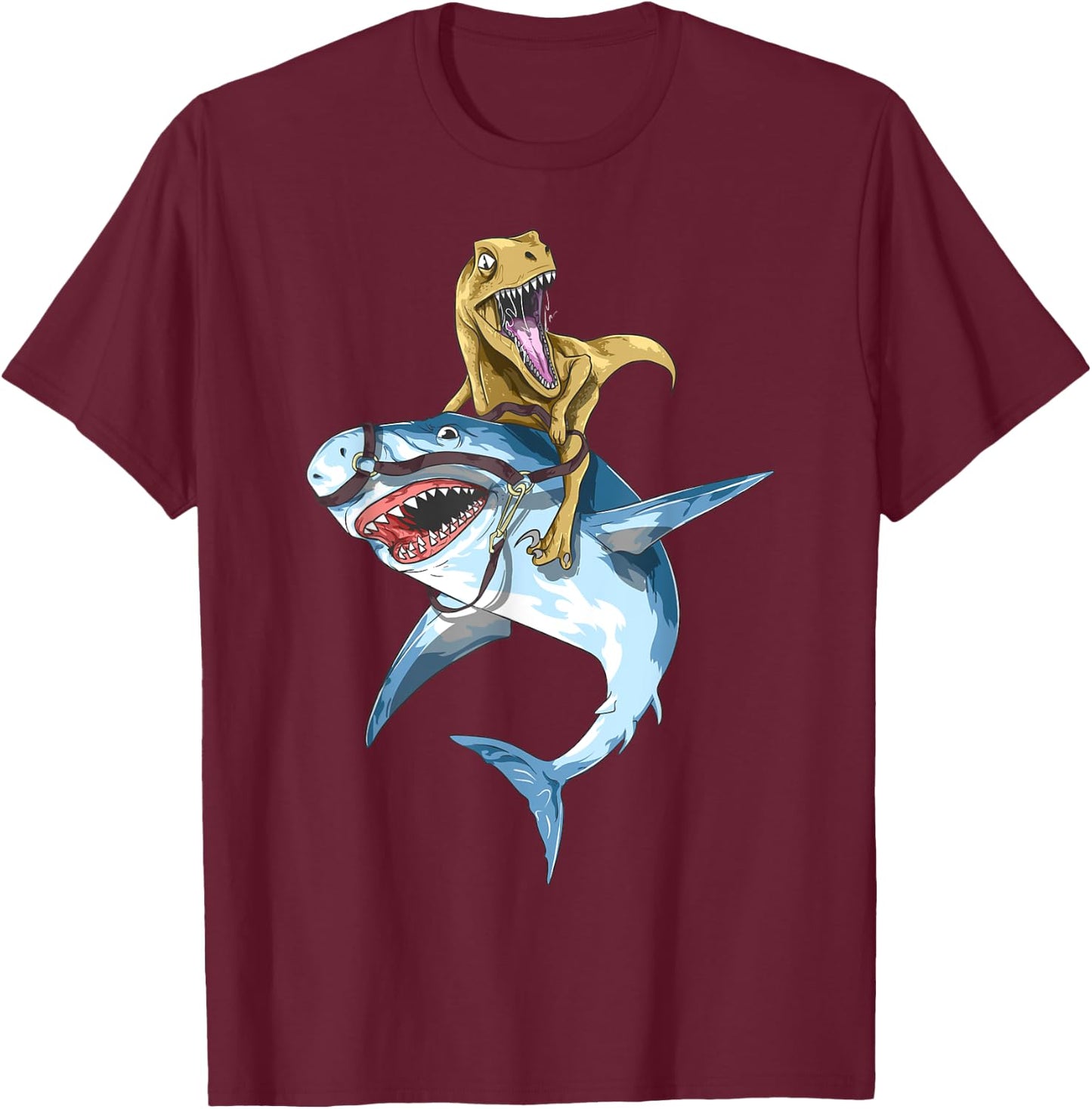 Velociraptor Riding Shark Raptor Dinosaur Jawsome Kids Boys T-Shirt - T-Shirt | Maroon