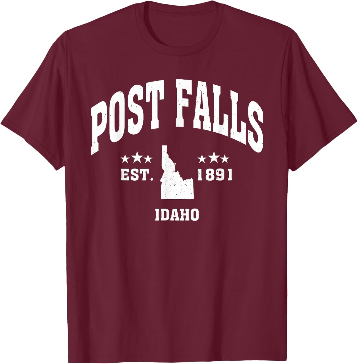 Retro Post Falls Idaho ID Throwback Athletic Sport T-Shirt - T-Shirt | Maroon