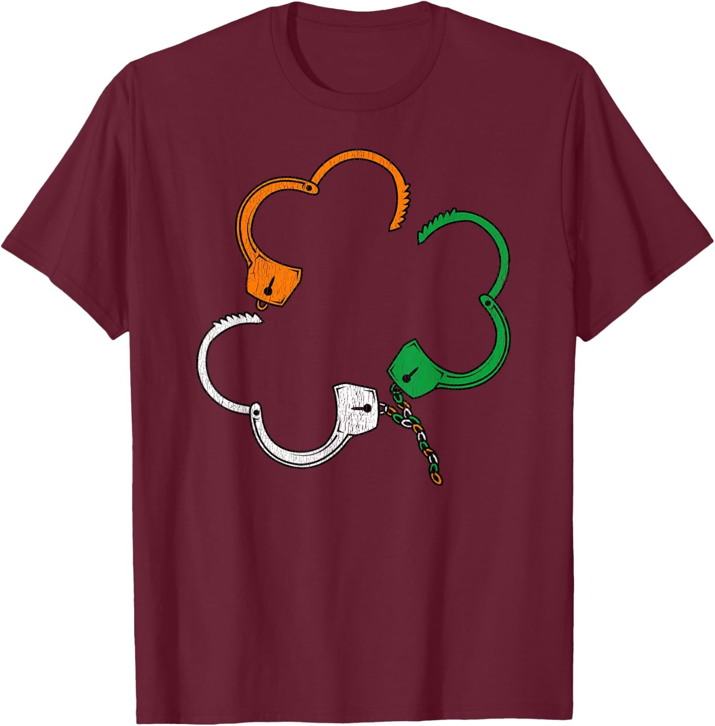 Shamrock Irish Handcuffs St. Patrick's Day 2020 Police Gift T-Shirt - T-Shirt | Maroon