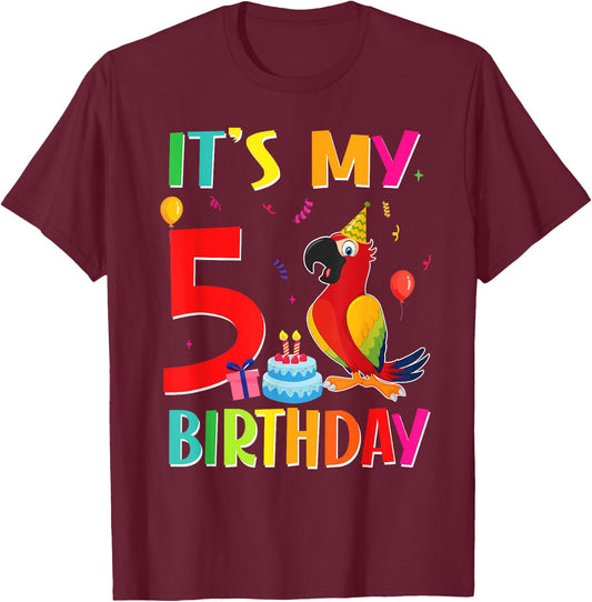 Its My 5th Birthday Parrot Bird Lover 5 Years Old T-Shirt - T-Shirt | Maroon