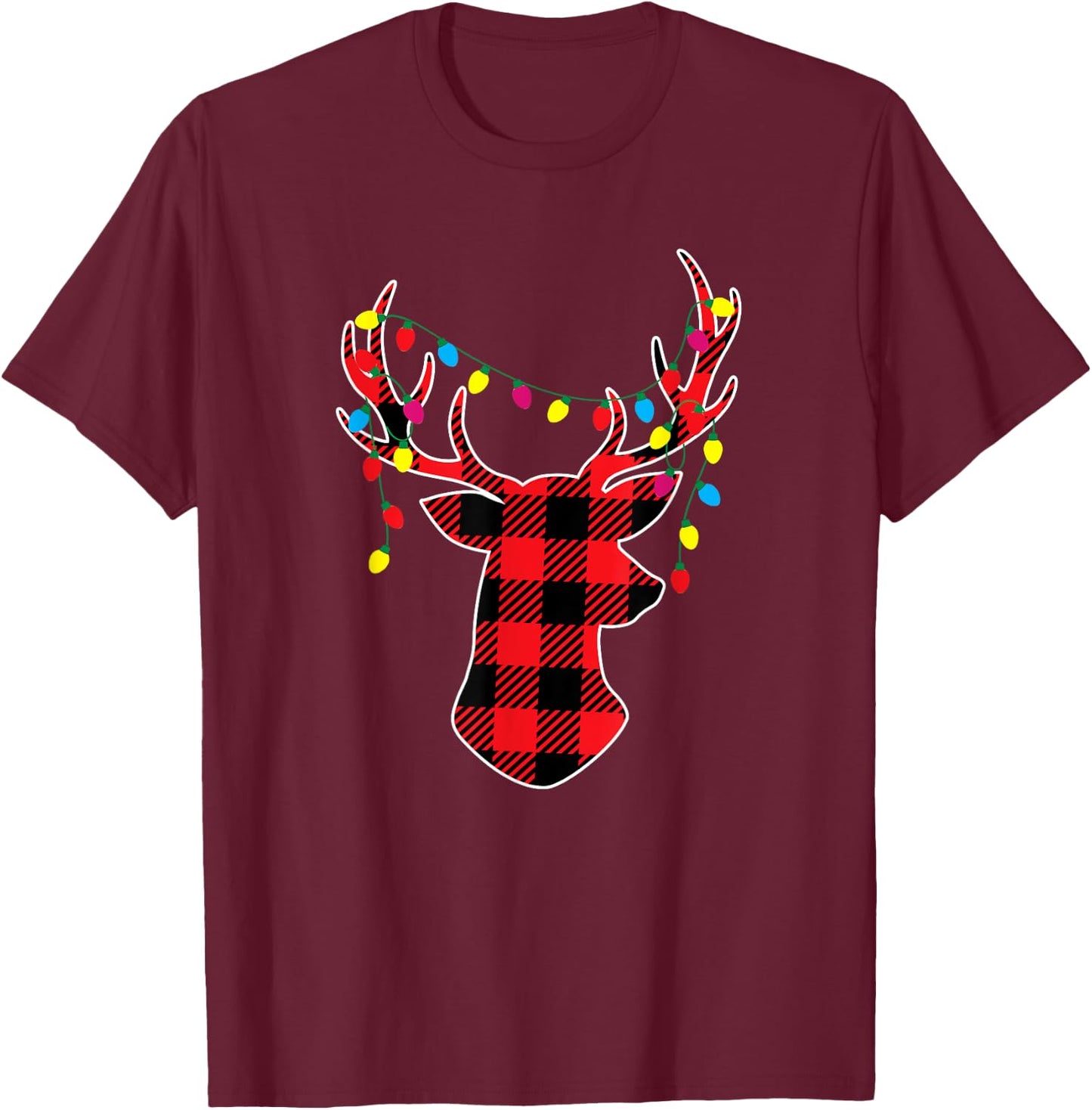 Red Black Buffalo Plaid Deer Women Men Kids T-Shirt - T-Shirt | Maroon