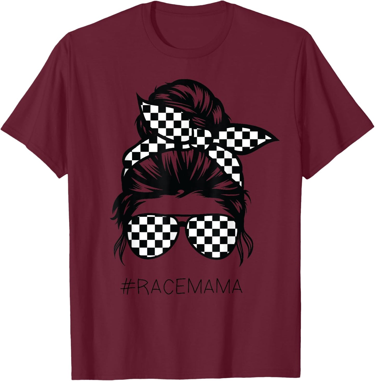 Racing mom Messy Bun Racer Race Mother's Day T-Shirt - T-Shirt | Maroon