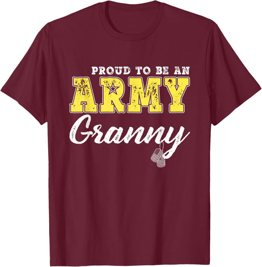 Proud To Be An Army Granny US Flag Dog Tags Military Grandma Women T-Shirt - T-Shirt | Maroon