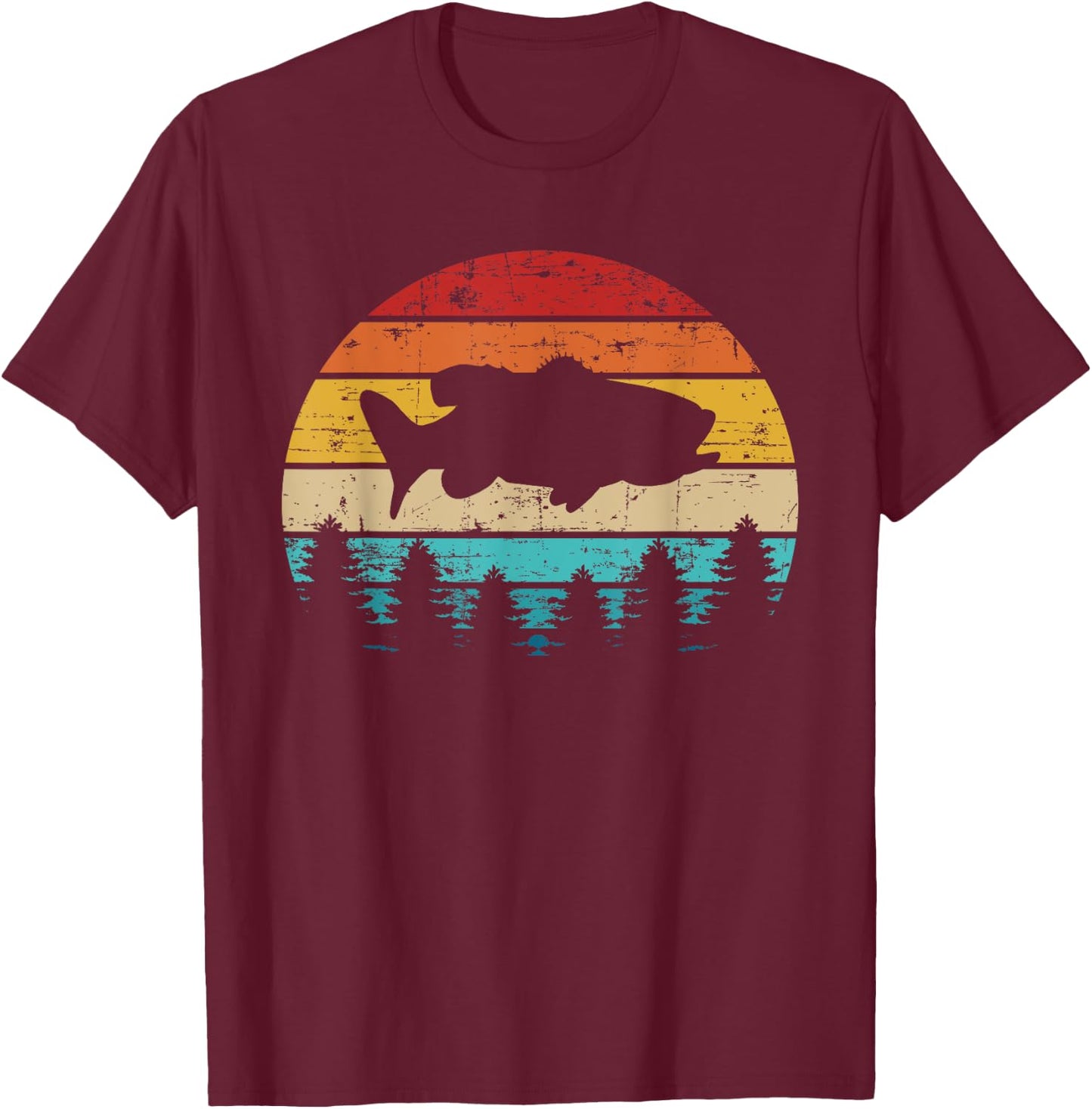 Bass Fishing fish vintage retro T-Shirt - T-Shirt | Maroon
