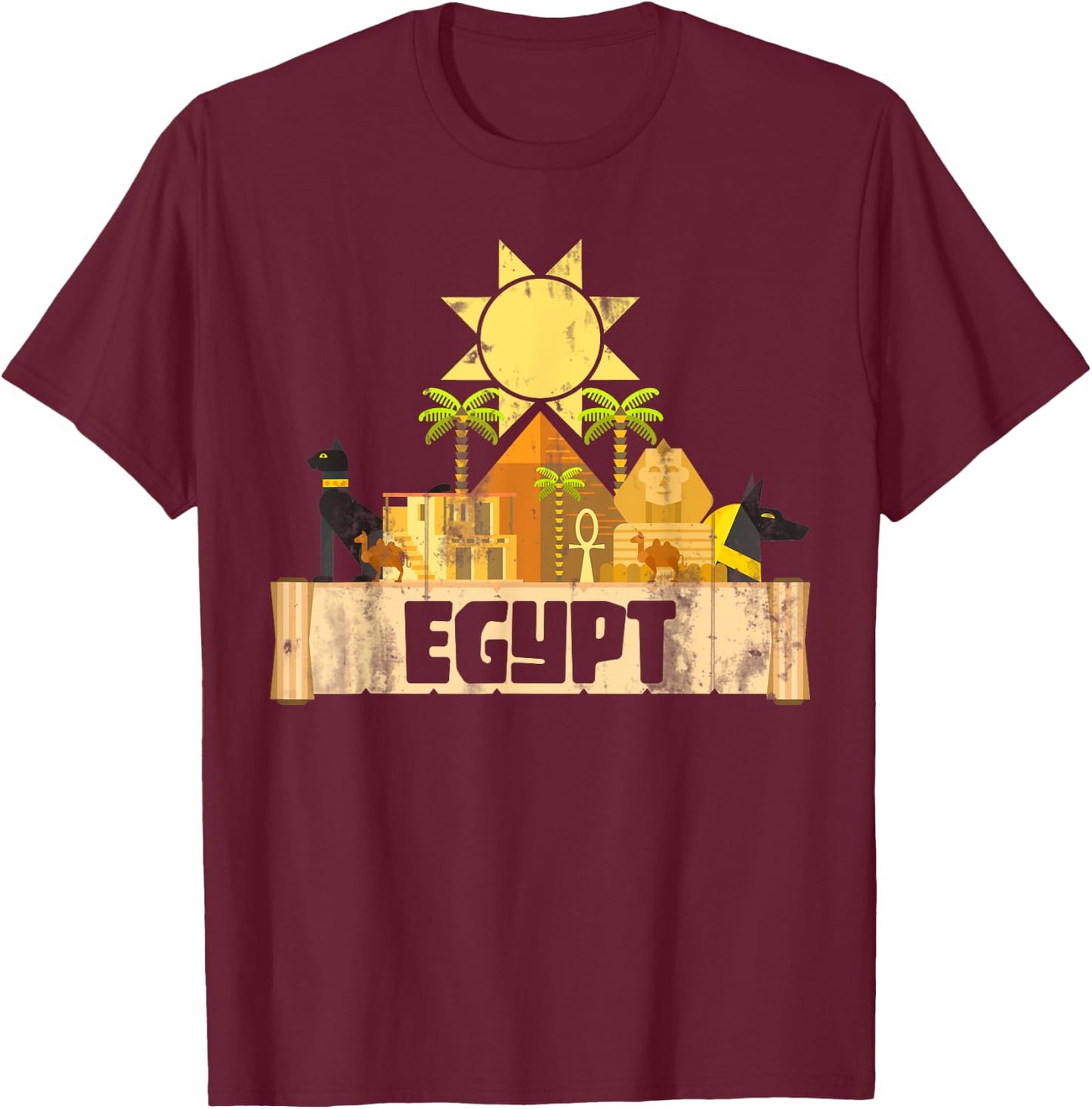 Egypt Egyptian Pyramids Gift Egypt Black Small Classic Fit Short Sleeve Graphic T-Shirt - T-Shirt | Maroon