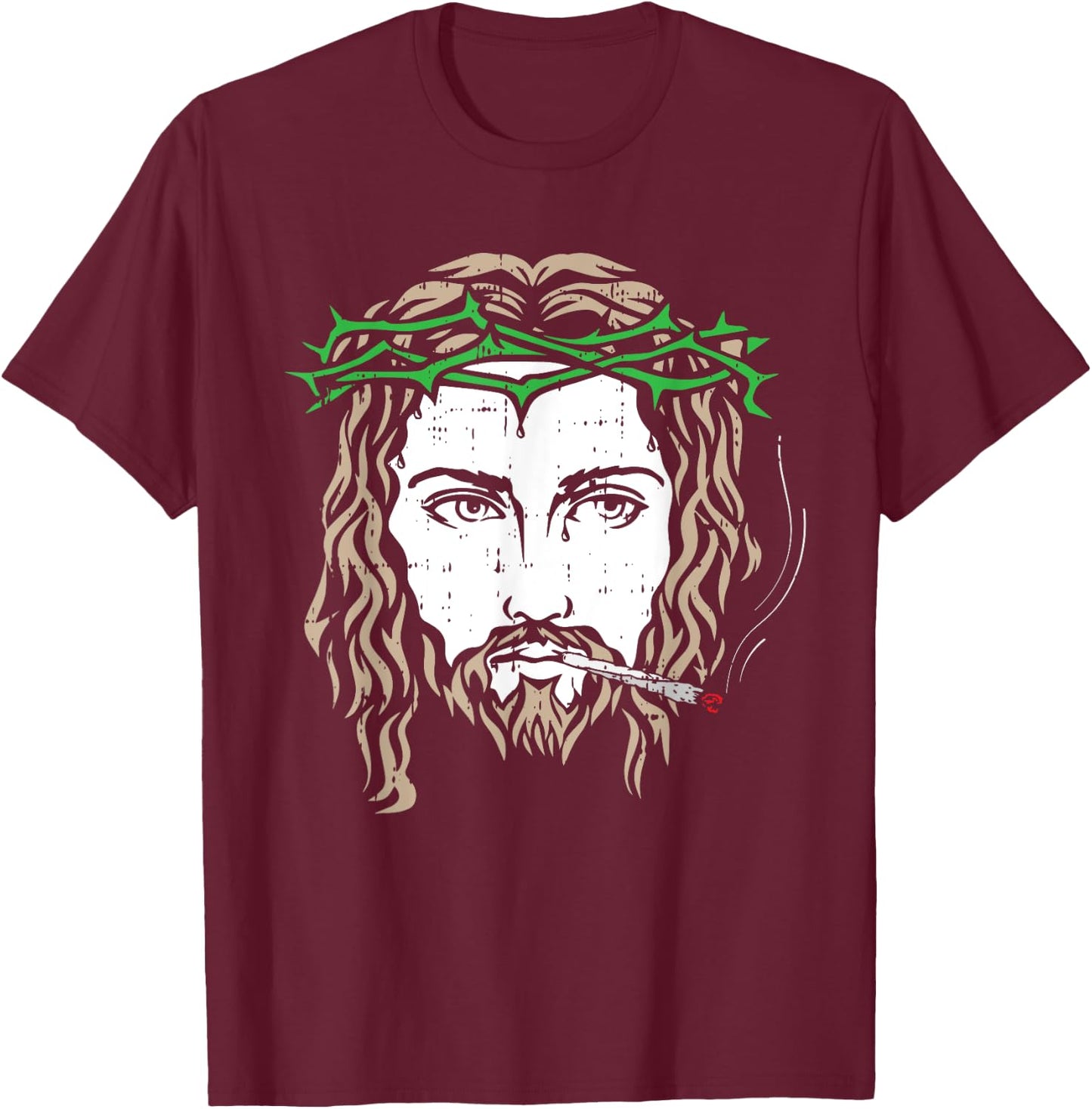 Jesus Smoking Joint Weed Blunt Christian Cool Stoner Gifts T-Shirt - T-Shirt | Maroon