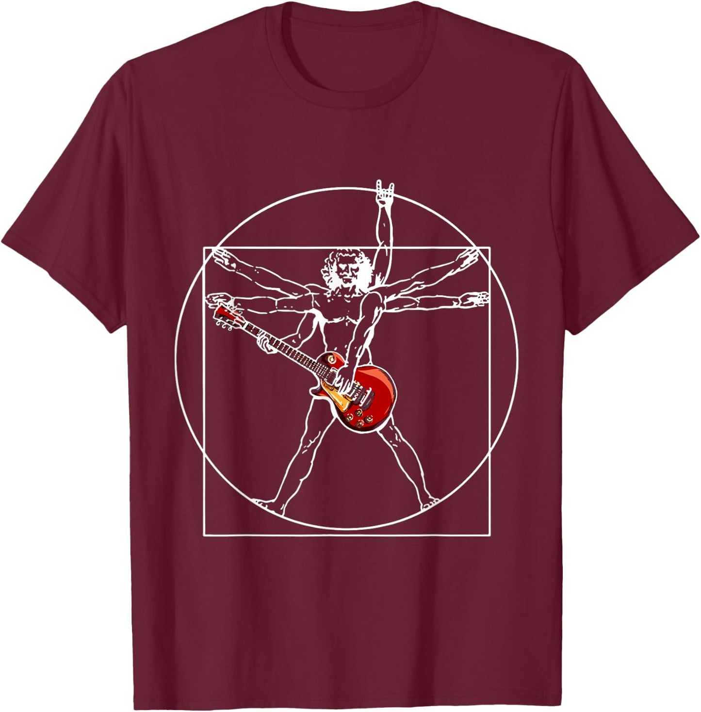 Electric guitar guitarist as Vitruvian man T-Shirt - T-Shirt | Maroon