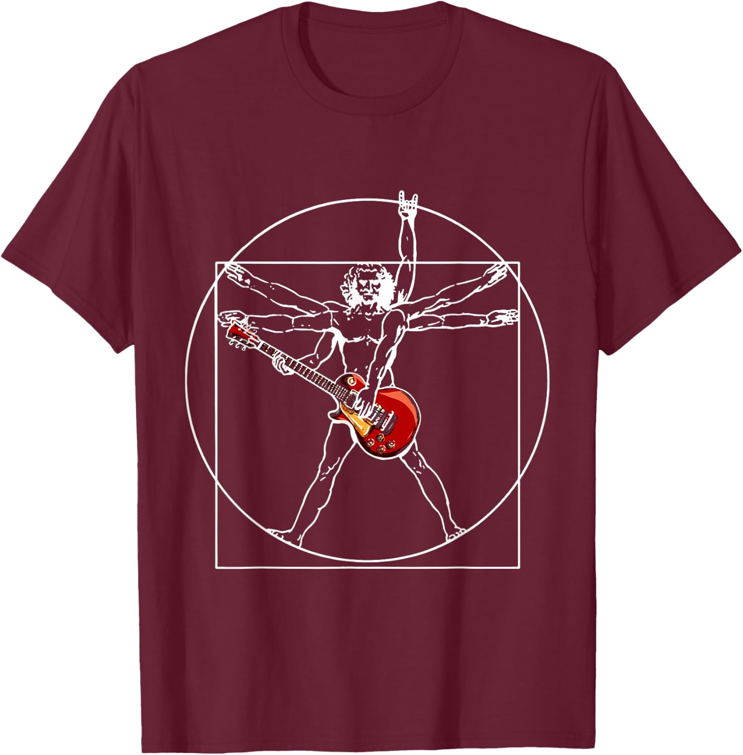 Electric guitar guitarist as Vitruvian man T-Shirt - T-Shirt | Maroon