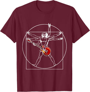 Electric guitar guitarist as Vitruvian man T-Shirt - T-Shirt | Maroon