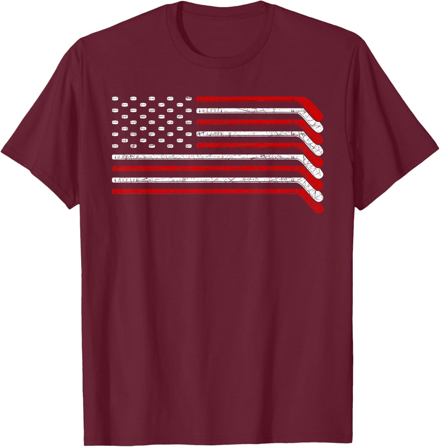 US Flag Hockey Stick Patriotic American Hockey Player Hockey T-Shirt - T-Shirt | Maroon