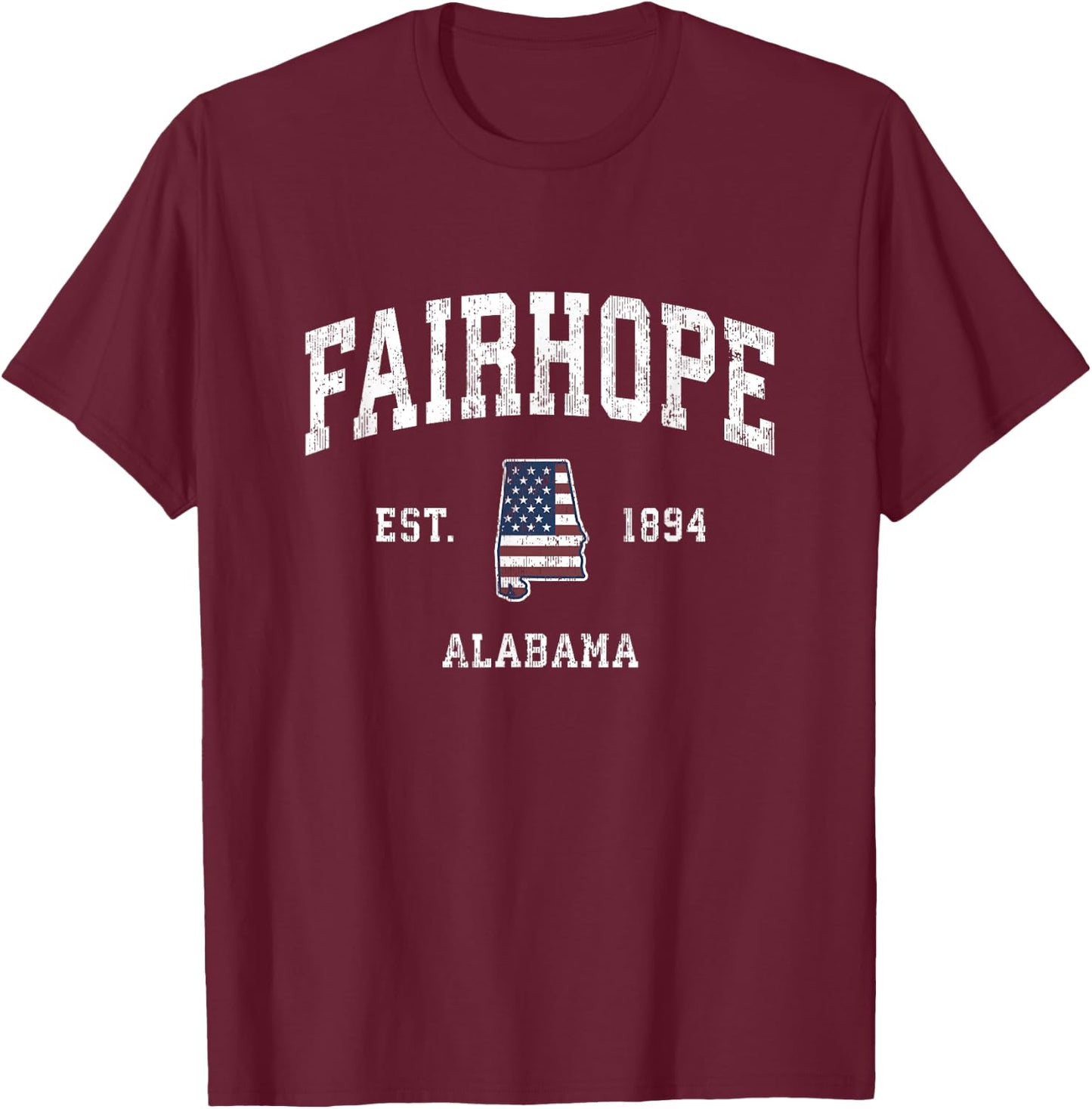 Fairhope Alabama AL Vintage American Flag Sports Design T-Shirt - T-Shirt | Maroon