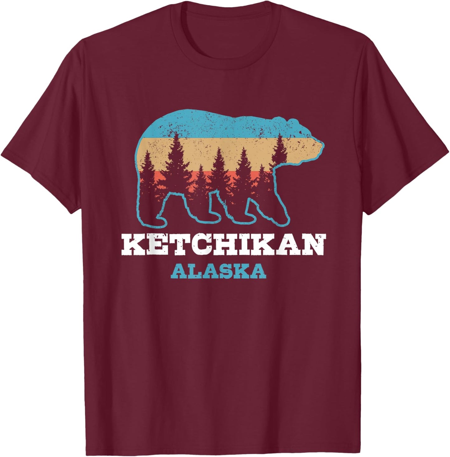 Ketchikan Alaska Vintage Grizzly Bear Nature Souvenir Gift T-Shirt - T-Shirt | Maroon
