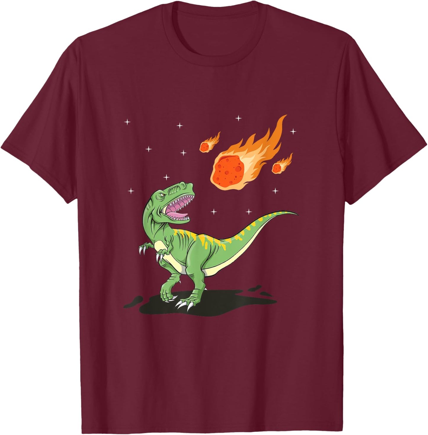 Dinosaur Meteorite Comet Meteor Shower Tyrannosaurus T-Shirt - T-Shirt | Maroon