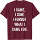 I came, I saw, I forgot what I came for funny novel sarcasm T-Shirt - T-Shirt | Maroon