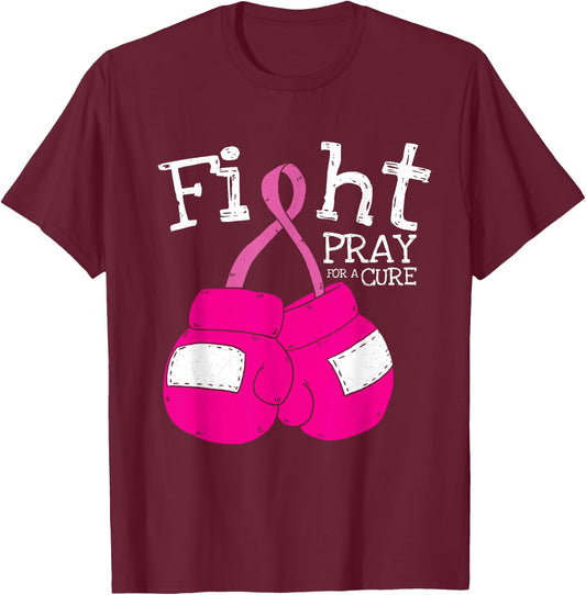 Pink Ribbon Fight Inspirational Breast Cancer Awareness Gift T-Shirt - T-Shirt | Maroon