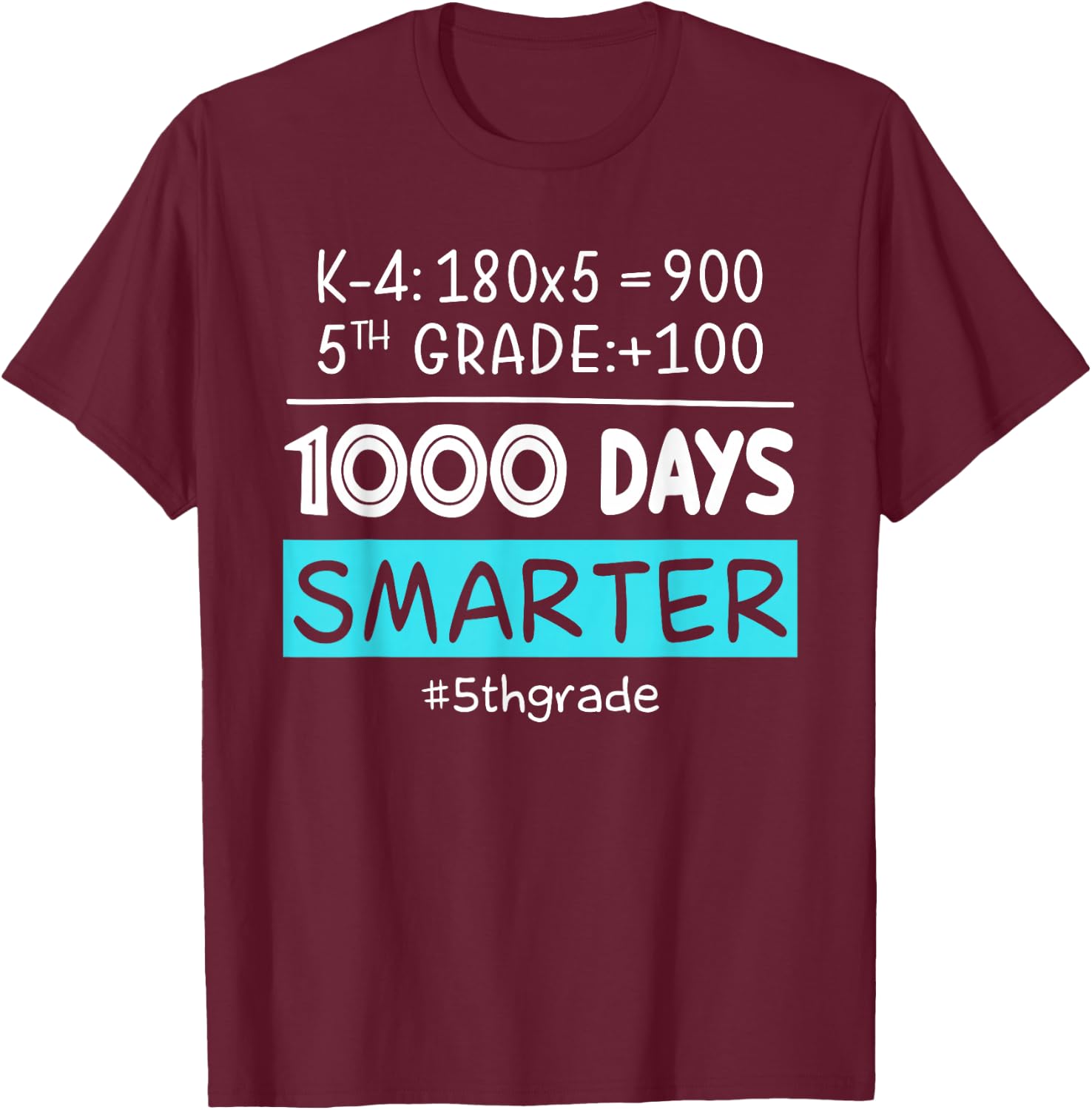Fifth Grade Teacher 1000 Days Smarter T-Shirt - T-Shirt | Maroon