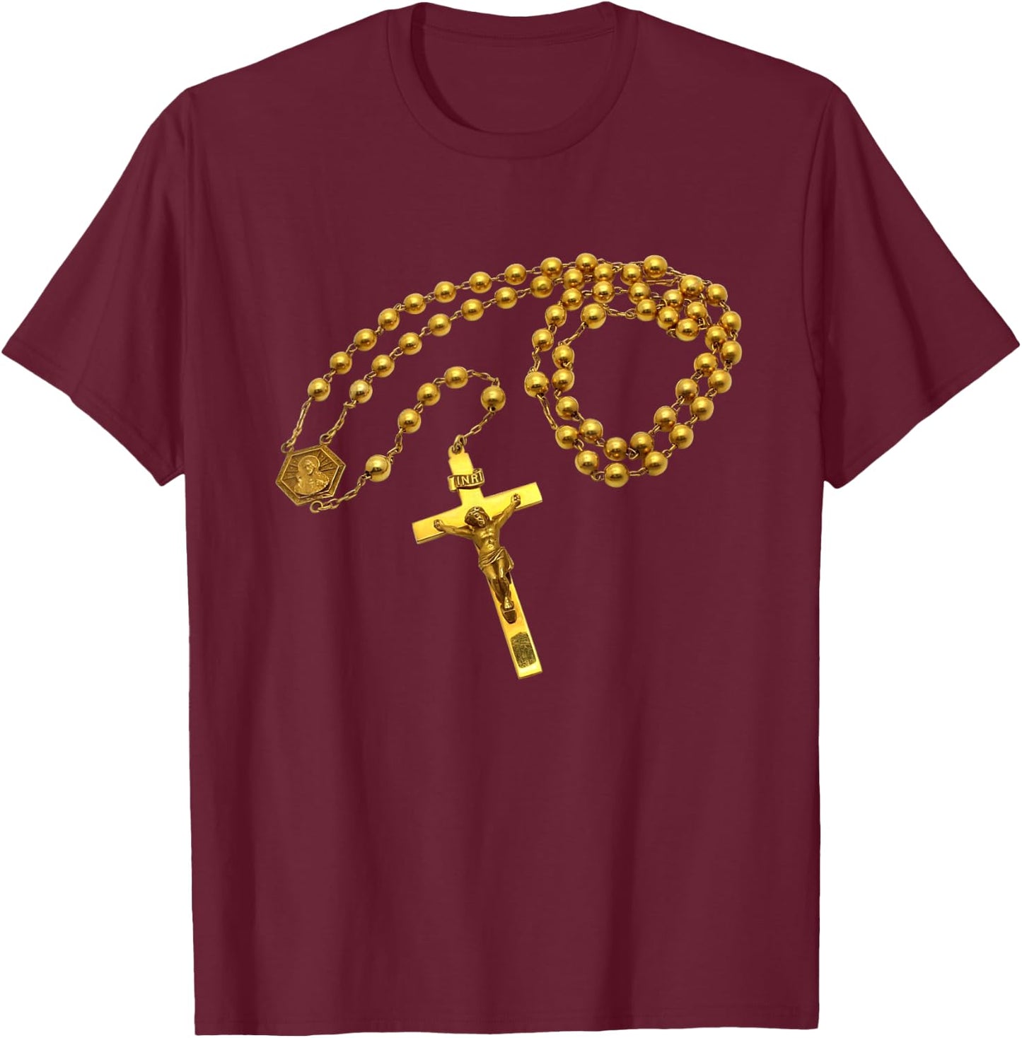 Holy Rosary Beads Catholic Religion Faith Mama Mary Devotion T-Shirt - T-Shirt | Maroon