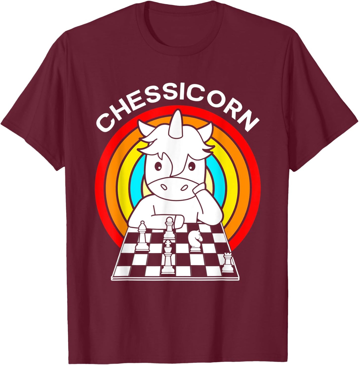 Funny Chess Players Rainbow Unicorn Chess Chessicorn T-Shirt - T-Shirt | Maroon