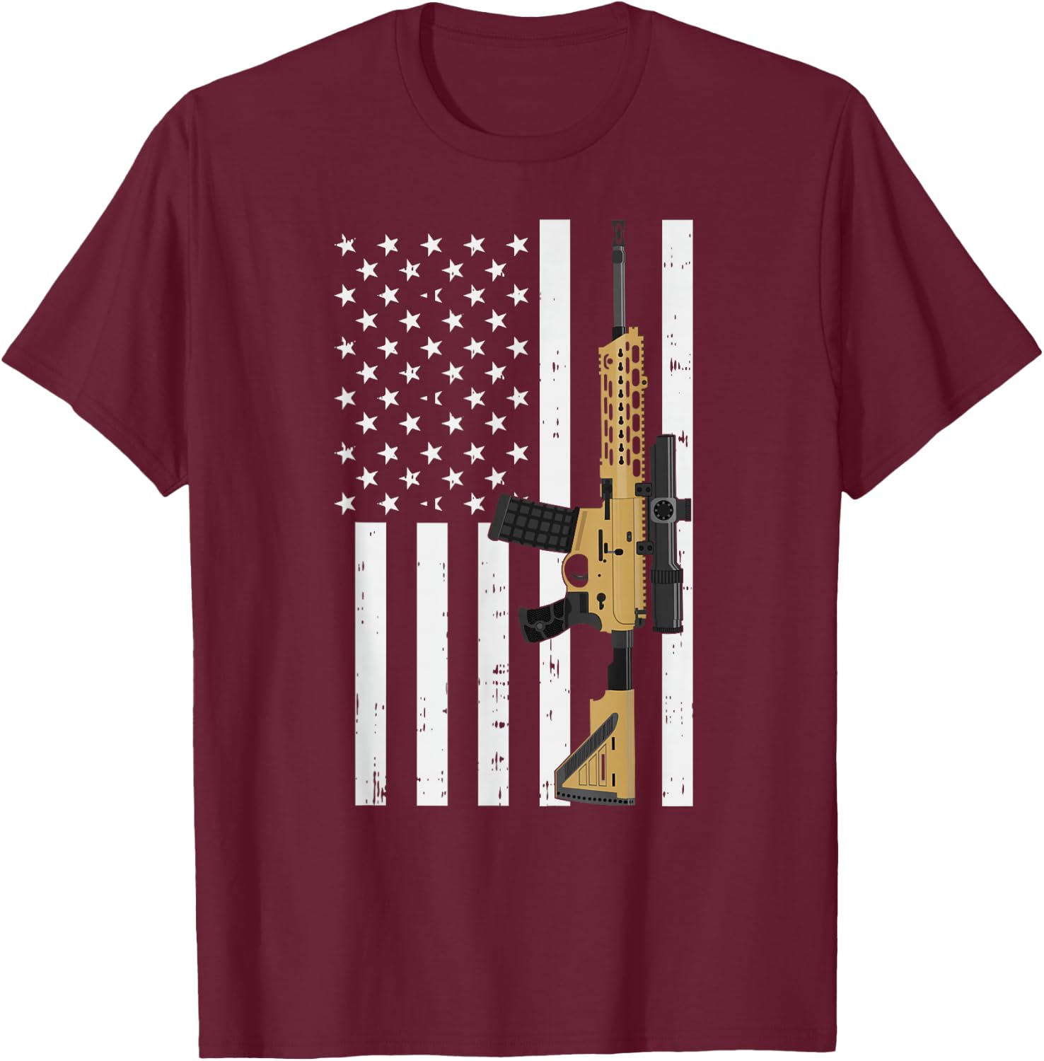 Retro Rifle American Flag - USA Patriotic Gun Lover Gift T-Shirt - T-Shirt | Maroon
