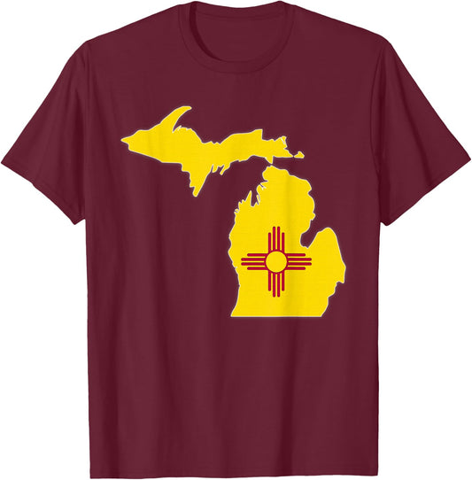 MICHIGAN STATE MAP NEW MEXICO NM Flag Roots Men Women Gift T-Shirt - T-Shirt | Maroon
