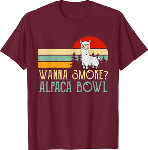 Wanna Smoke Alpaca Bowl Funny Llama Smoking Cannabis Weed T-Shirt - T-Shirt | Maroon