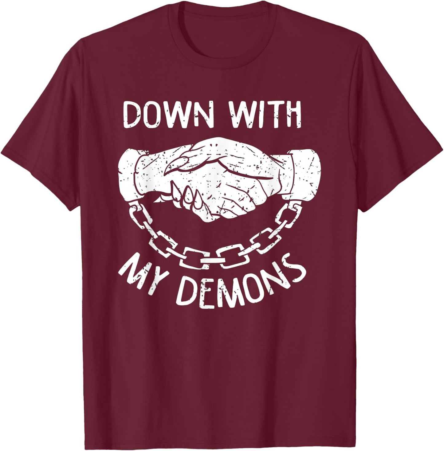 Down With My Demons Deal Handshake Aesthetic Humour Goth T-Shirt - T-Shirt | Maroon
