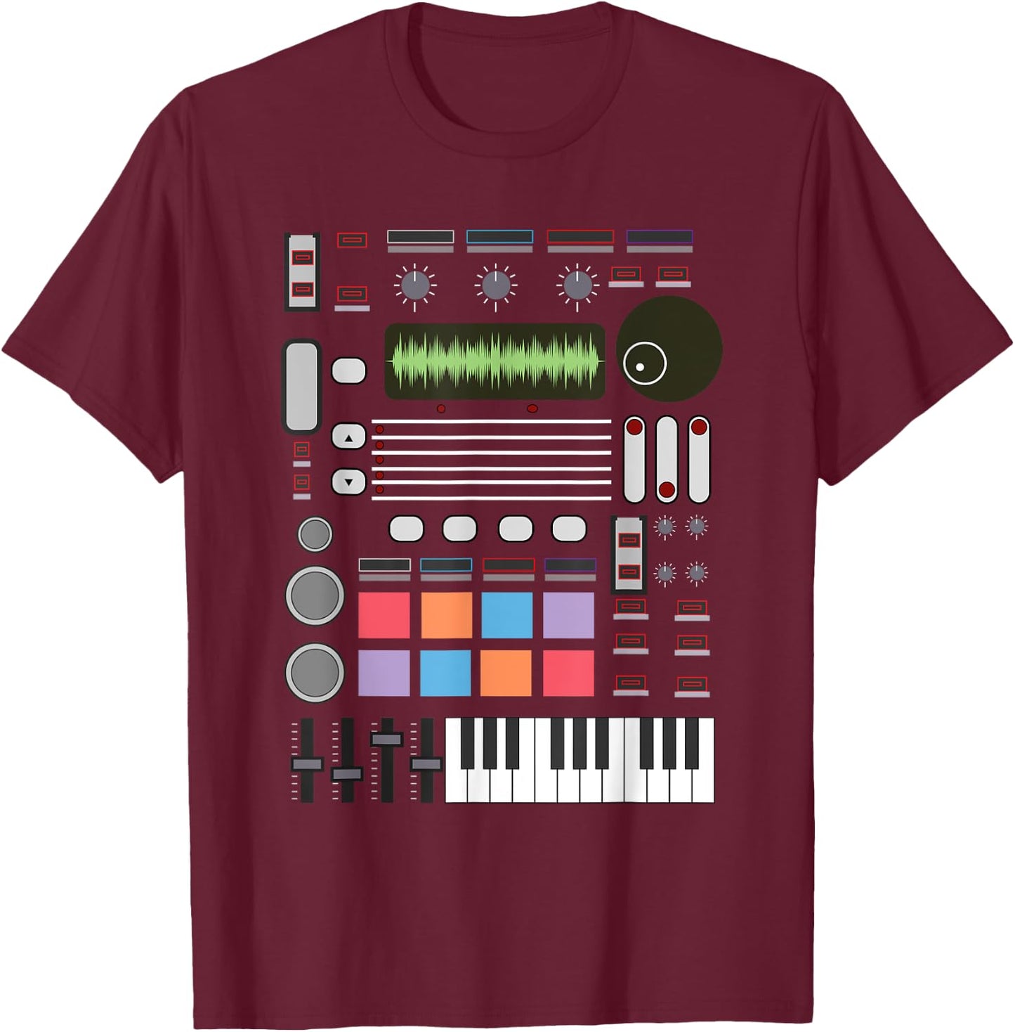 Cute Electronic Musician Lover Synthesizer Designs -Adults Kids Black Small Music Producer Artist Gift Women Beat Makers T-Shirt - T-Shirt | Maroon